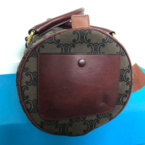 EUC Celine Paris Polochon brown logo burgundy leather satchel boston hand bag - Picture 3 of 10